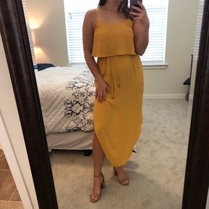 Yellow Adjustable Strap Split Midi Dress Medium